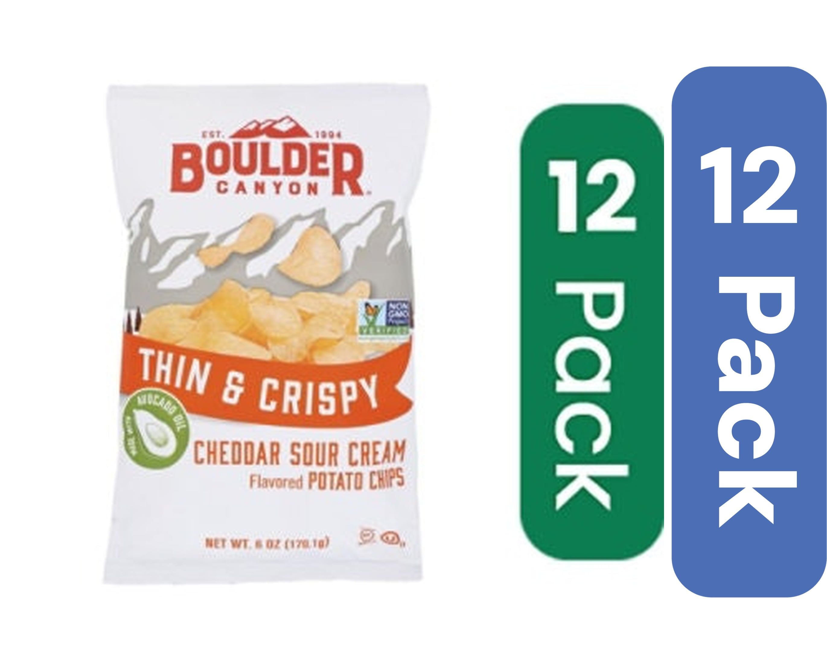 Boulder Canyon Thin Chips Avocado Oil Cheddar & Sour Cream 6 oz (Pack Of 12)