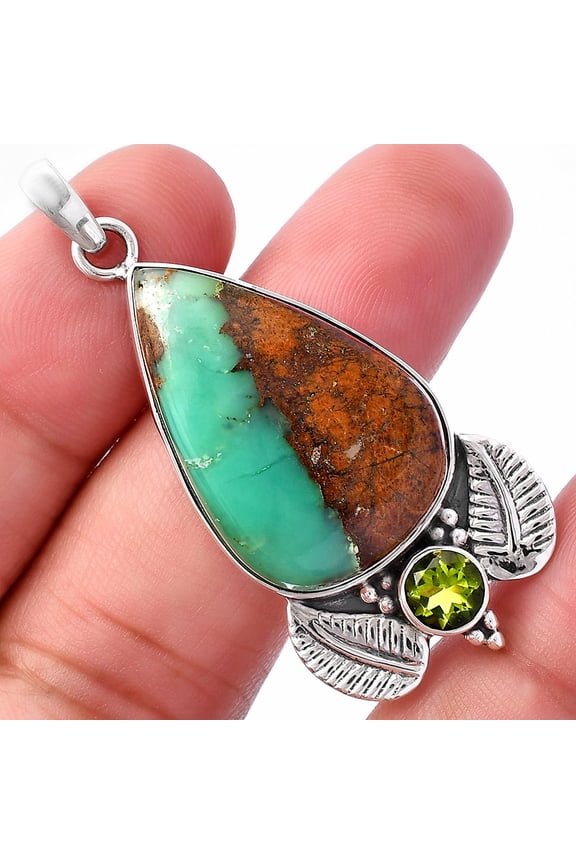 Boulder Chrysoprase & Peridot 925 Sterling Silver Pendant Jewelry P-1127 SDP145902