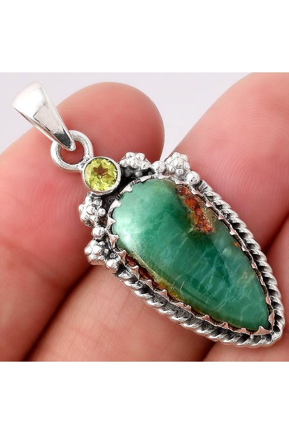 Boulder Chrysoprase and Peridot 925 Sterling Silver Pendant Jewelry P-1482 SDP154609