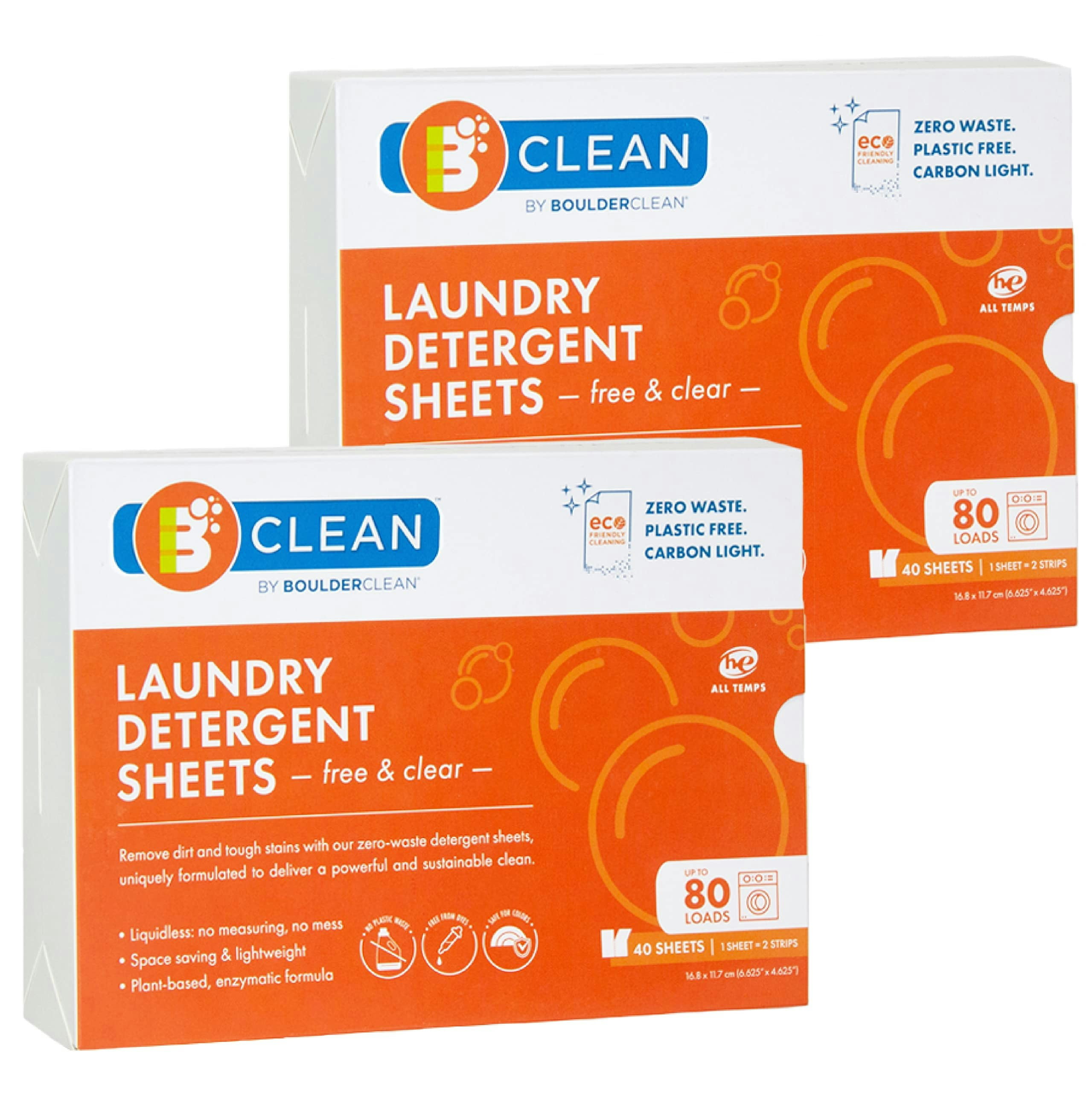 (Pack Of 12) Boulder Clean - Free & Clear Laundry Detergent Sheets - 40 Count