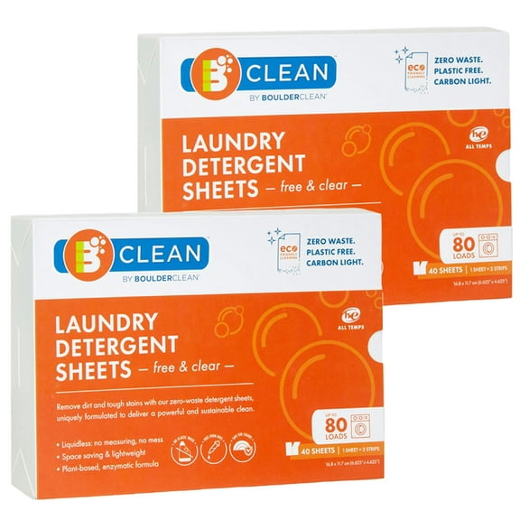(Pack Of 12) Boulder Clean - Free & Clear Laundry Detergent Sheets - 40 Count