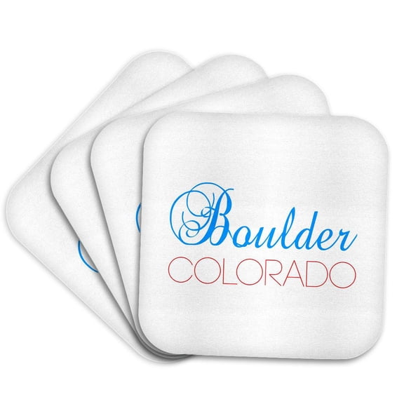 3drose, Boulder, Colorado Blue and Red Text. Home Town Patriot Design, Set of 4 Coasters - Soft