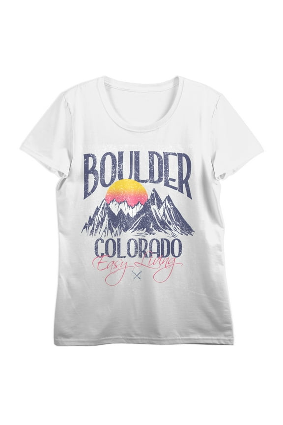 Boulder Colorado Easy Living Crew Neck Short Sleeve Women's White T-shirt