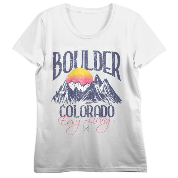 Boulder Colorado Easy Living Crew Neck Short Sleeve Women's White T-shirt