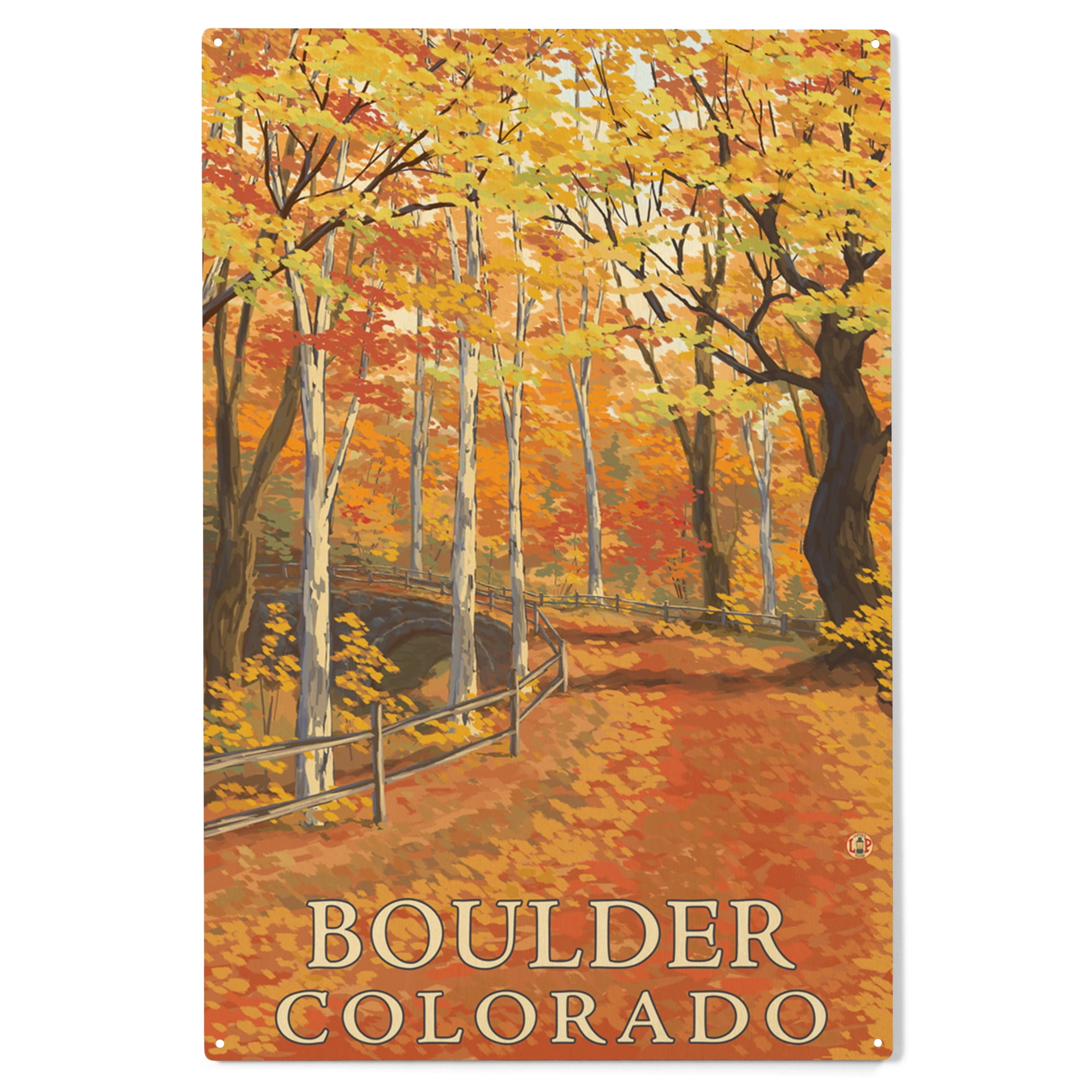 Boulder, Colorado, Fall Colors Scene Birch Wood Wall Sign (10x15 Rustic