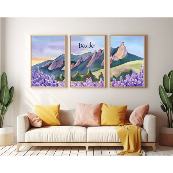 Boulder Colorado Flatiron Mountains Wall Art Nature Landscape Artwork Rocky Mountain US Travel Set 3 Unframed Paper Print
