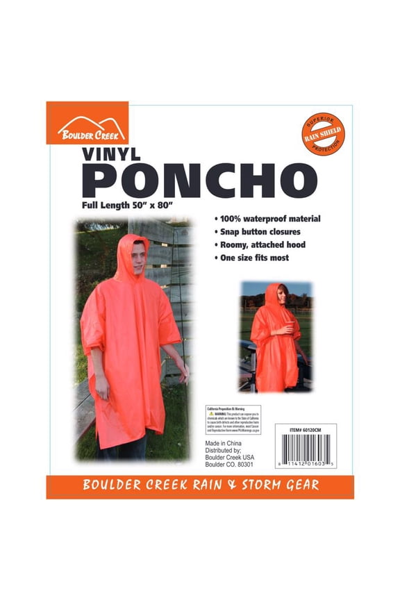 PONCHO VINYL 50"X80"ORNG