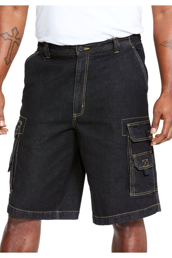 By Kingsize Men's Big & Tall 12" Side Elastic Denim Cargo Shorts