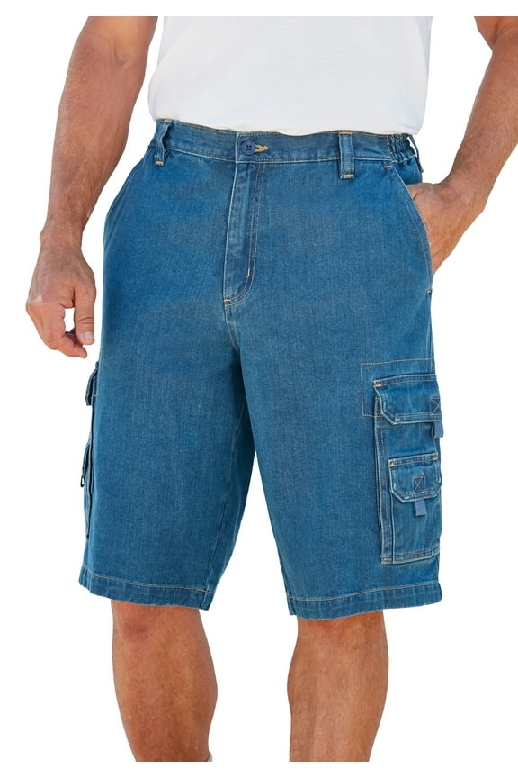 By Kingsize Men's Big & Tall  12" Side Elastic Denim Cargo Shorts