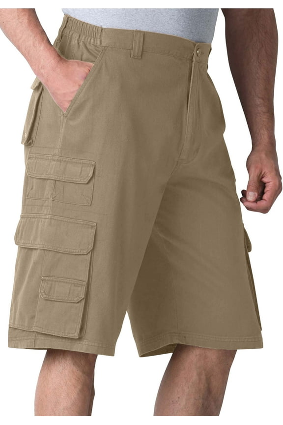 By Kingsize Men's Big & Tall 12" Side-Elastic Stacked Cargo Pocket Shorts