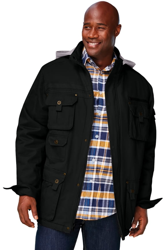 By Kingsize Men's Big & Tall 9 Pocket Twill Utility Jacket With Removable Hood