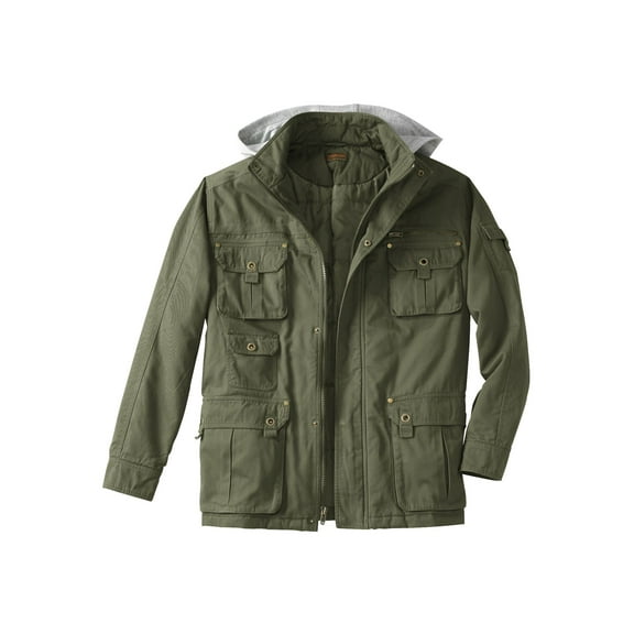 Boulder Creek By Kingsize Men's Big & Tall 9 Pocket Twill Utility Jacket With Removable Hood