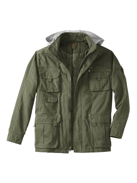 By Kingsize Men's Big & Tall 9 Pocket Twill Utility Jacket With Removable Hood