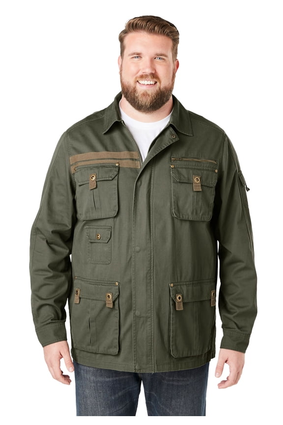 By Kingsize Men's Big & Tall 9 Pocket Twill Utility Jacket