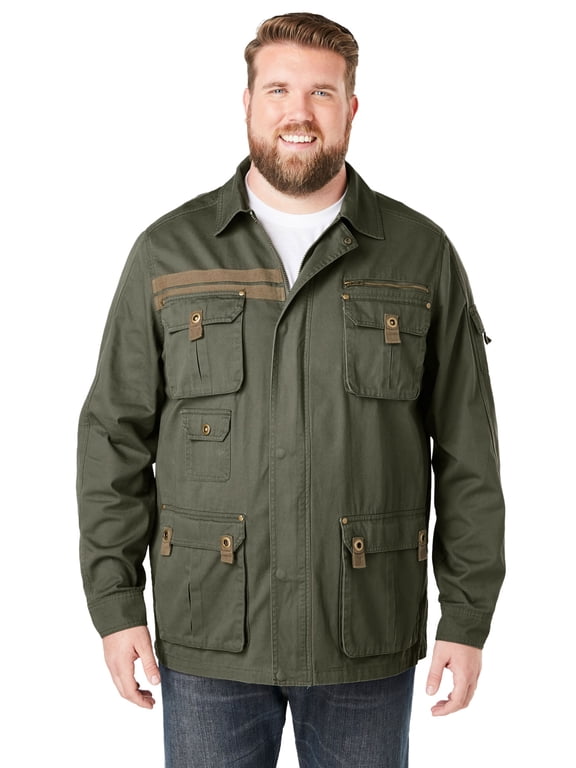 By Kingsize Men's Big & Tall 9 Pocket Twill Utility Jacket