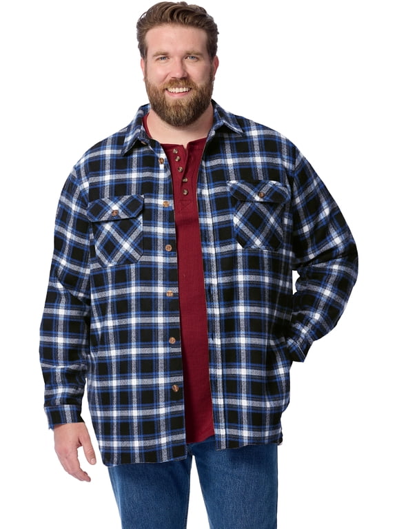 By Kingsize Men's Big & Tall Fleece-Lined Flannel Shirt Jacket