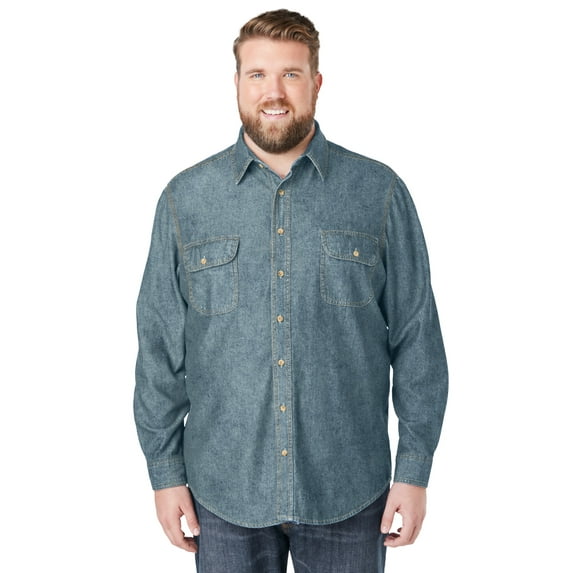 Boulder Creek By Kingsize Men's Big & Tall Long Sleeve Denim And Twill Shirt