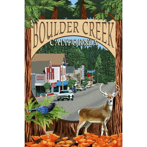 Art.com Boulder Creek, California - Montage Scenes Art Print by Lantern Press, 12" x 18"