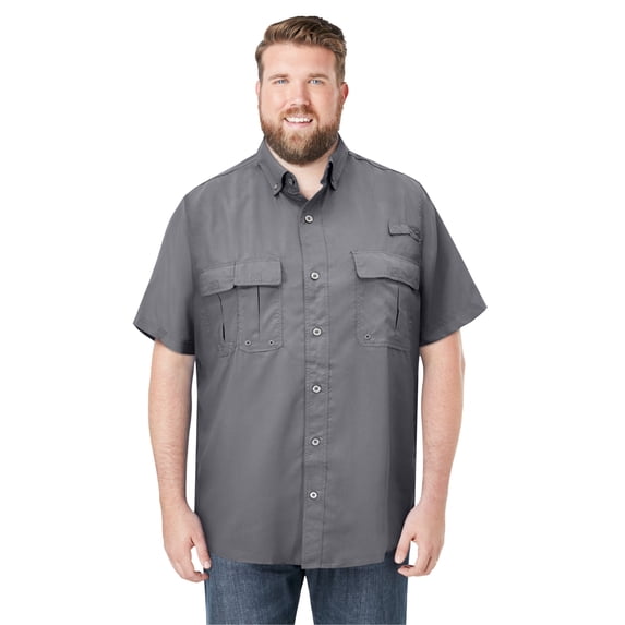 Boulder Creek by KingSize Men's Big & Tall Off-Shore Short-Sleeve Sport Shirt - 7XL, Steel Classic