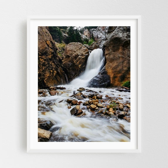 Boulder Falls - Boulder Colorado Photography Waterfall Nature Landscape Scenic Wilderness Mountain White Framed Wall Art Print 9 x 12 inches