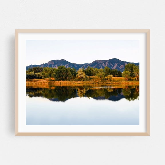 Boulder Flatirons Reflection - Boulder Colorado Photography Landscape Nature Mountain Scenic Lake Wilderness Oak Framed Wall Art Print 5 x 7 inches