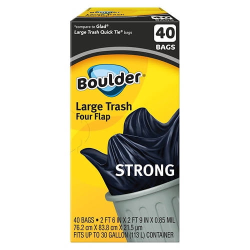 Boulder FourFlap Heavy Duty Large Trash Bags, 40 ct