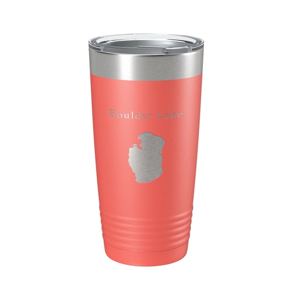 Boulder Lake Map Tumbler Travel Mug Insulated Laser Engraved Coffee Cup Wisconsin 20 oz Coral