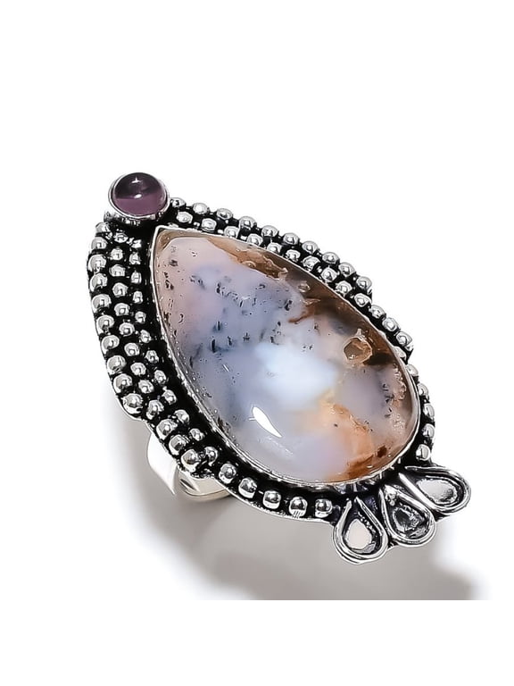 Boulder Opal, Amethyst Gemstone Handmade 925 Sterling Silver Jewelry Ring Size 9