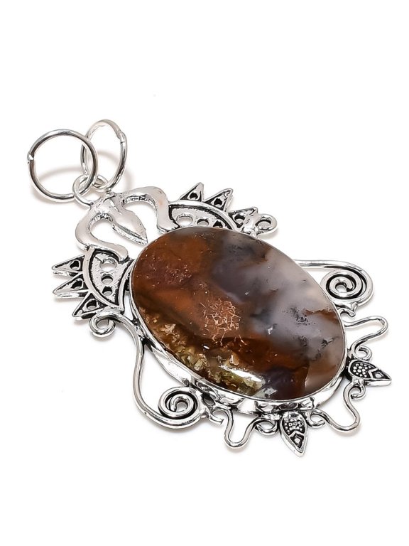 Boulder Opal Gemstone Handmade 925 Sterling Silver Jewelry Pendant 3.19"
