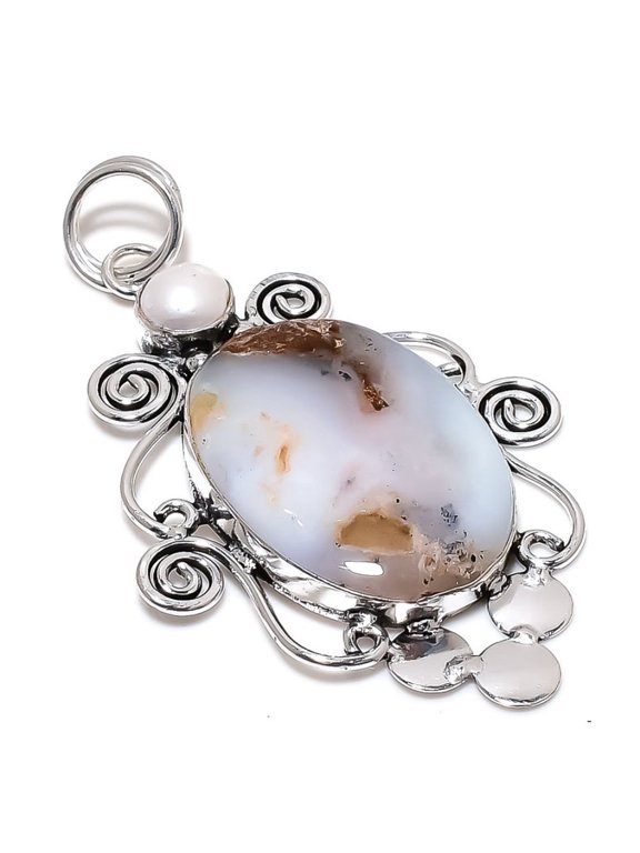 Natural Boulder Opal, Pearl Gemstone 925 Sterling Silver Pendant 3.07"