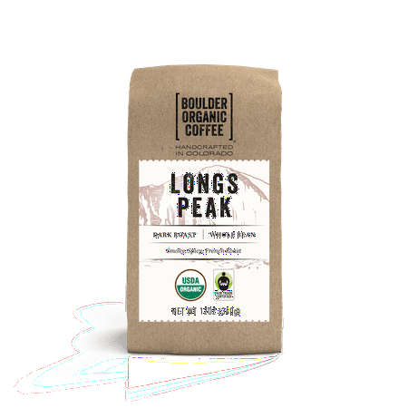 Boulder Organic Longs Peak Organic & Fair Trade Whole Bean Coffee, Dark Roast, 12 oz Bag, Caffeinated