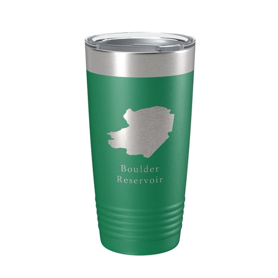Boulder Reservoir Tumbler Lake Map Travel Mug Insulated Laser Engraved Coffee Cup Colorado 20 oz Green