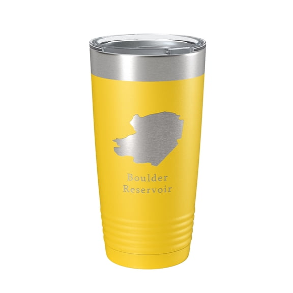 Boulder Reservoir Tumbler Lake Map Travel Mug Insulated Laser Engraved Coffee Cup Colorado 20 oz Yellow