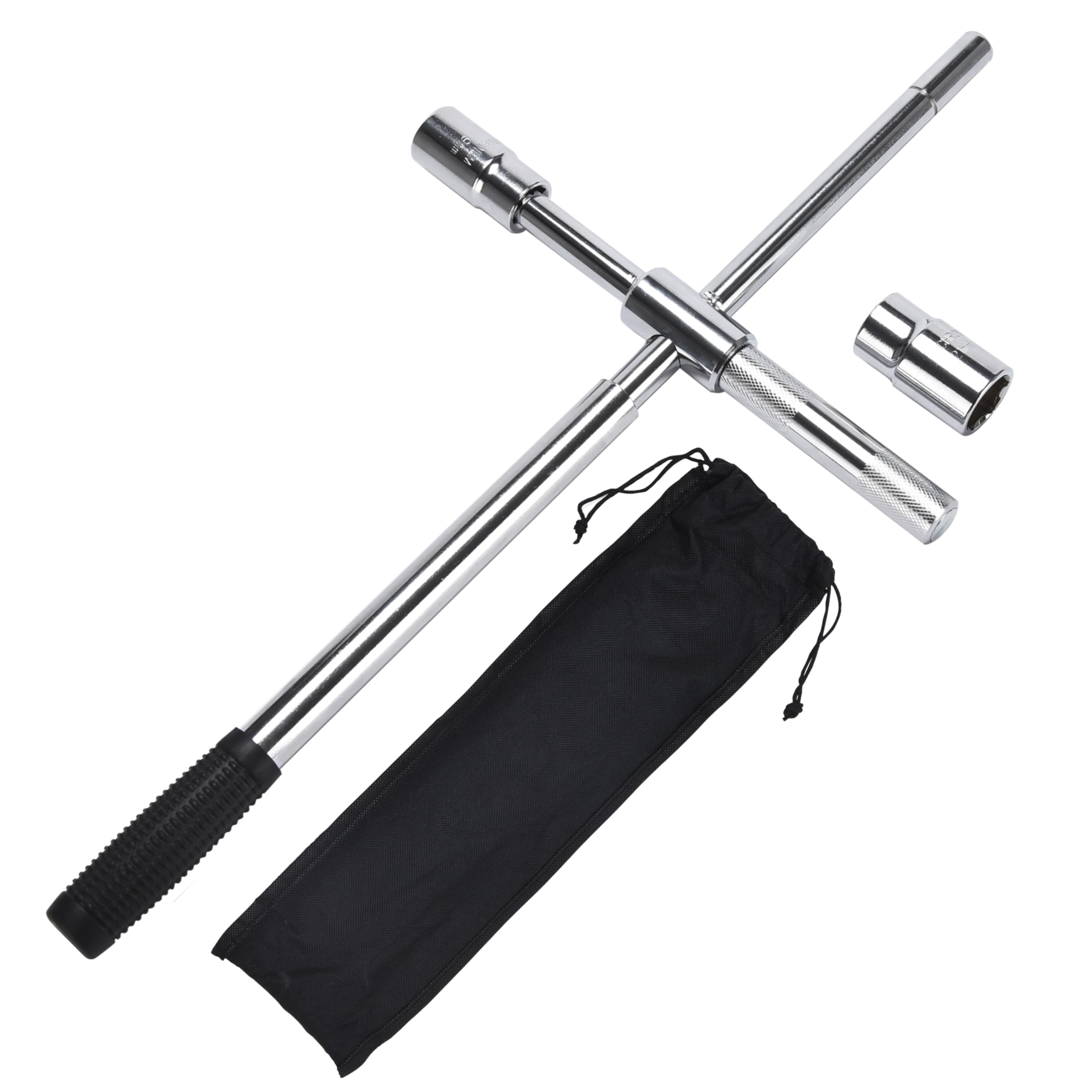 Boulder Tools 23" Cross Tire Wrench - Universal Extended Wheel Wrench - Telescopic 4-Way Heavy Duty - Ideal for Loading/Unloading Tires - Removes 19mm and 21mm Nuts - Durable Silver Aluminum Alloy