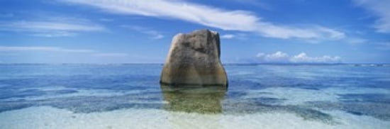 Boulder in the sea Anse Source Dargent Beach La Digue Island Seychelles Canvas Art - Panoramic Images (36 x 12)