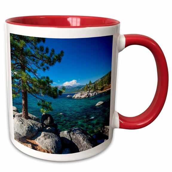 3drose, Boulders and Cove at Sand Harbor State Park, Lake Tahoe, Nevada Usa, 11oz Two-tone Red Mug