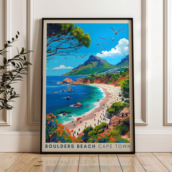 Boulders Beach Cape Town Travel South Africa Wall Art, Unframed Paper Poster 8x10in