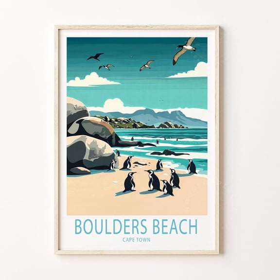 Boulders Beach South Africa Coastal Granite Boulder Nature Art, Unframed Paper Poster 8x10in