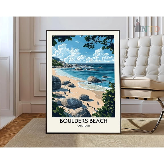 Boulders Beach Travel Print - South Africa, South Africa Poster, Boulders Beach Poster, Travelboulders Beach Print, Penguins Wall Art, Modern Wall Decor, 24x36 UNFRAMED