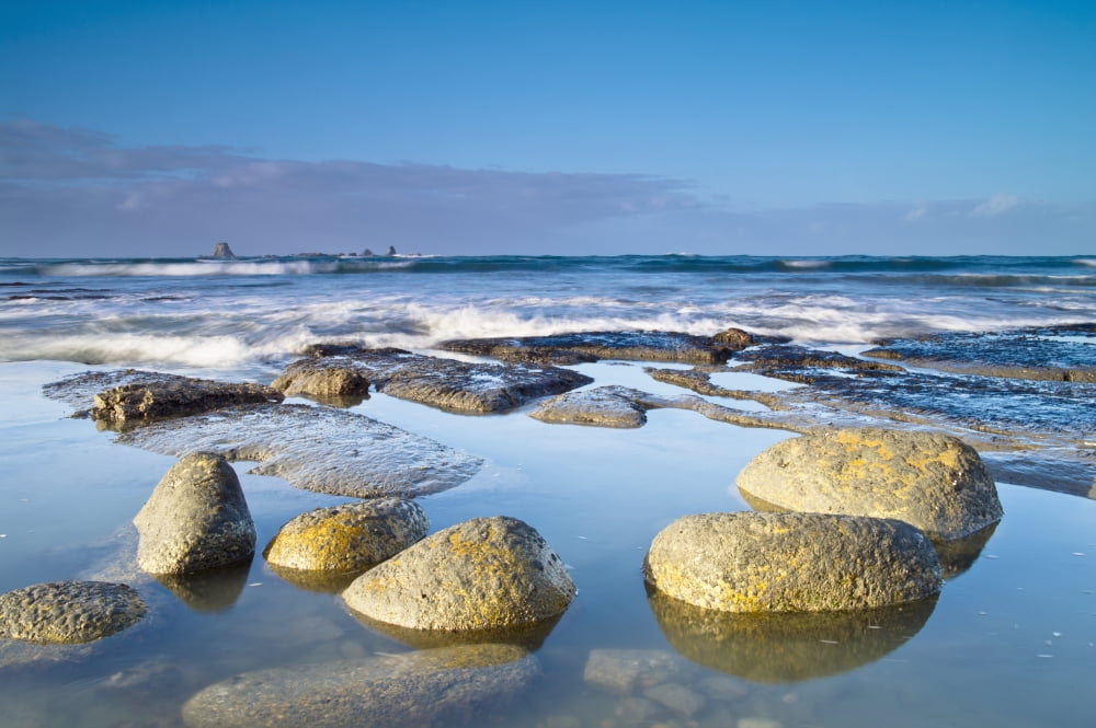 Boulders In The Water With Snow And Ice Cape Foulwind South Island New Zealand Canvas Art - David DuChemin Design Pics (38 x 24)
