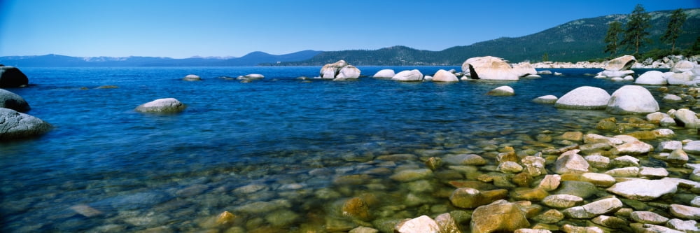 Boulders at the coast Lake Tahoe California USA Canvas Art - Panoramic Images (36 x 12)