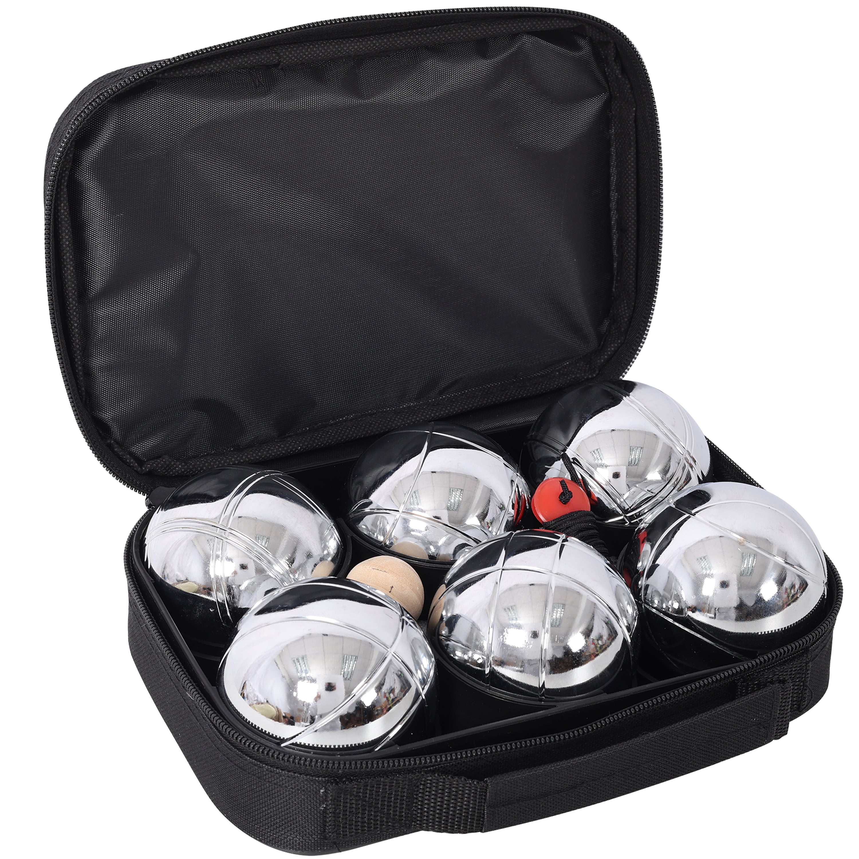 Boules Set, Outdoor Bocce Ball Game Set with 6 Steel Balls & Carry Bag, Backyard Lawn Game for Adults, Family, Beach & Party, Includes Measuring Tool, Black