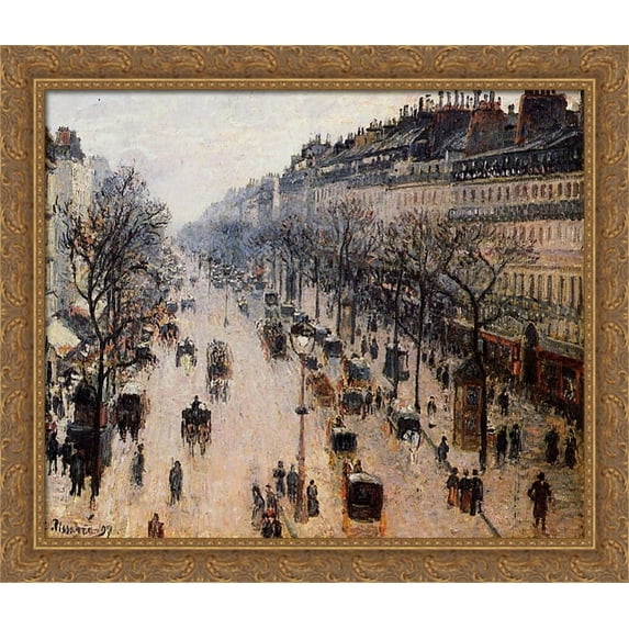 Boulevard Montmartre Winter Morning 34x28 Large Gold Ornate Wood Framed Canvas Art by Camille Pissarro