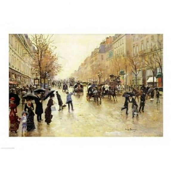 Boulevard Poissonniere in The Rain Poster Print by Jean Beraud - 24 x 18 in.