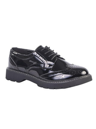 Womens Ladies Black Lace Up Glossy Patent School Formal Office Work Brogues  Shoe