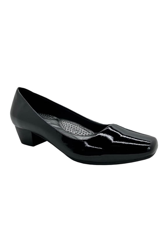 Womens Patent PU Low Heel Court Shoes
