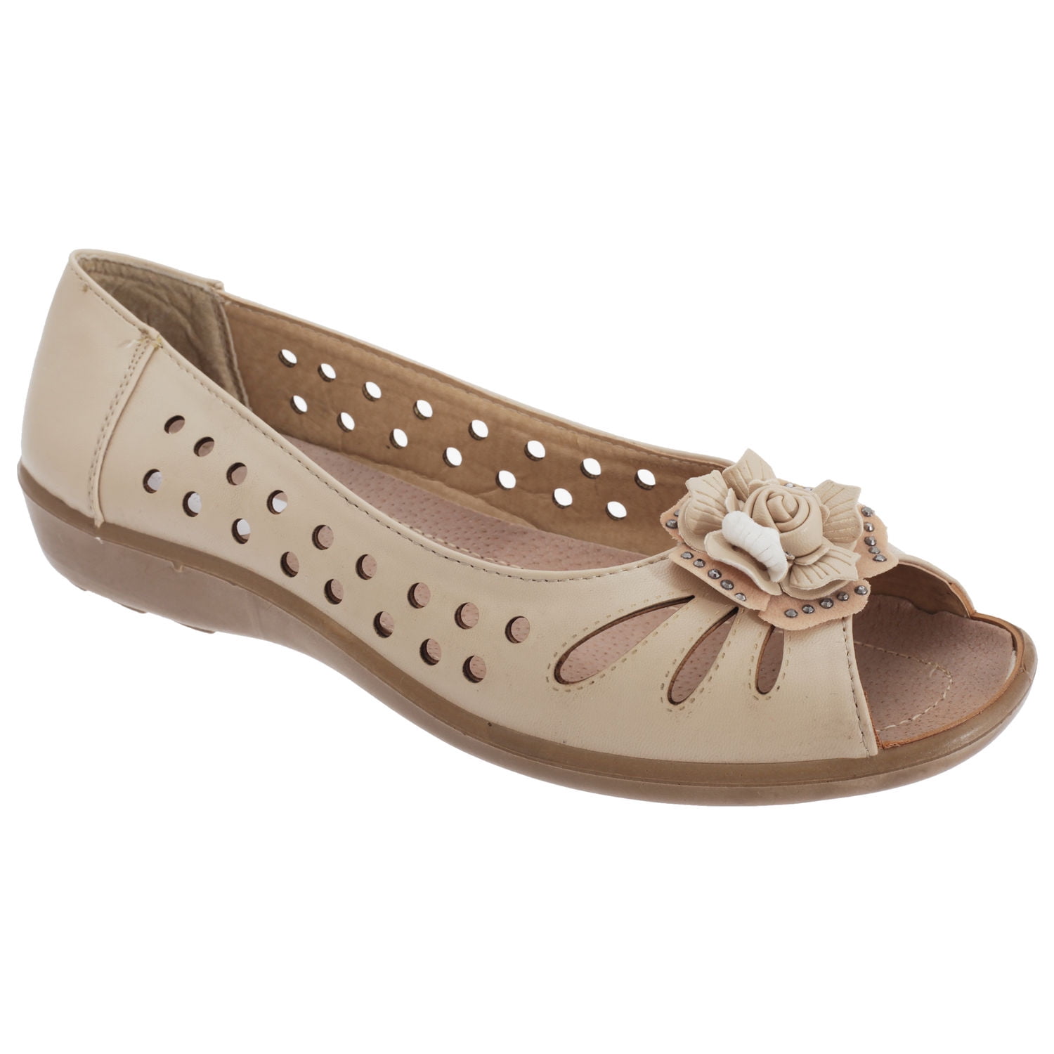 Boulevard Women's Punched Open Toe Flower Casual Shoes - Comfortable White Flats - View #7