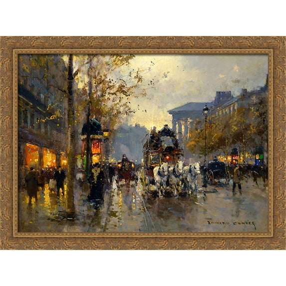 Boulevard de la Madeleine 38x28 Large Gold Ornate Wood Framed Canvas Art by Edouard Cortes