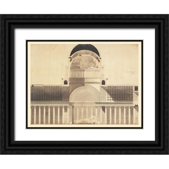 Boullee, Etienne-Louis 24x19 Black Ornate Wood Framed with Double Matting Museum Art Print Titled - Architectural Project for the Church of the Madeleine, 1777 - 1785