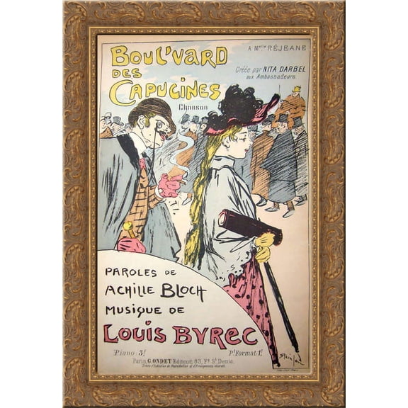 Boulvard Des Capucines 24x18 Gold Ornate Wood Framed Canvas Art by Theophile Steinlen